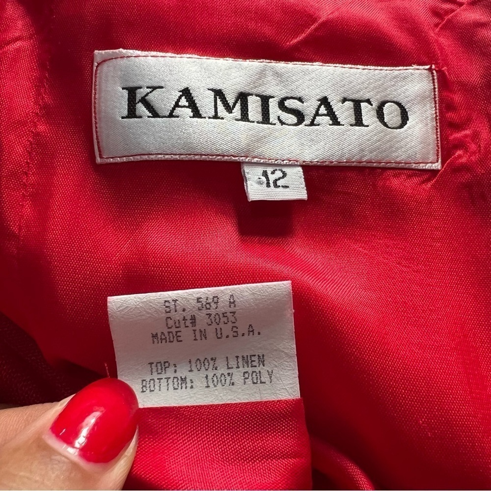 Vintage Kamisato Geary Roark red linen maxi dress classic formal cocktail vacay - Picture 8 of 12